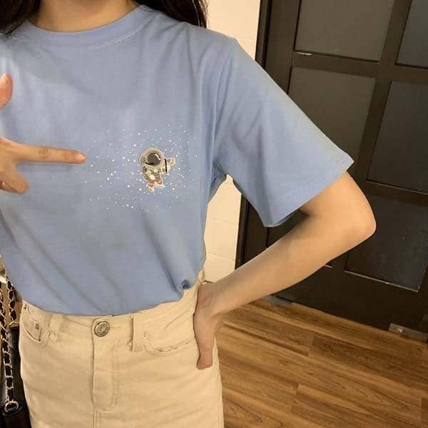 Kpopshop Originals - star embroidery korean Women Funny T-Shirts white Black Tops Female - Kpopshop