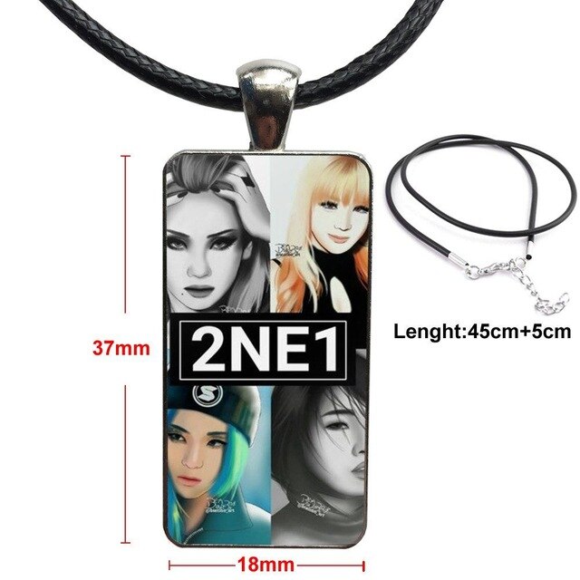 For Girls Handmade Gift 2ne1 Star Group Kpop Jewelry With Steel Plated Glass Cabochon Choker Long Pendant Rectangle Necklace