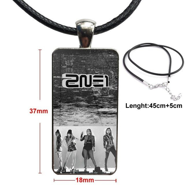 For Girls Handmade Gift 2ne1 Star Group Kpop Jewelry With Steel Plated Glass Cabochon Choker Long Pendant Rectangle Necklace