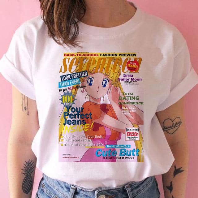 Kpopshop Originals - Funny Sailor Moon Women  Aesthetic 90s T-shirt Tops Tee Short Sleeve - Kpopshop