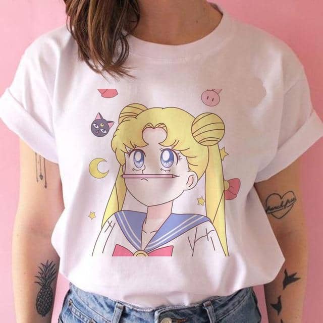 Kpopshop Originals - Funny Sailor Moon Women  Aesthetic 90s T-shirt Tops Tee Short Sleeve - Kpopshop