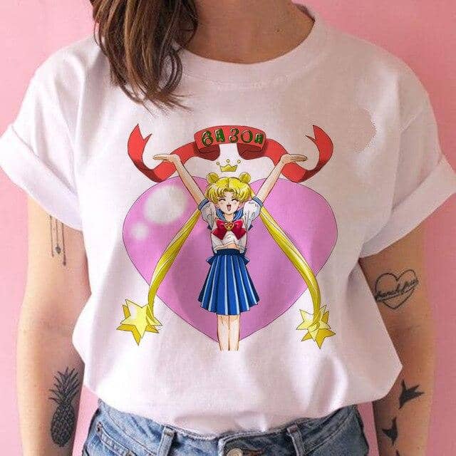 Kpopshop Originals - Funny Sailor Moon Women  Aesthetic 90s T-shirt Tops Tee Short Sleeve - Kpopshop