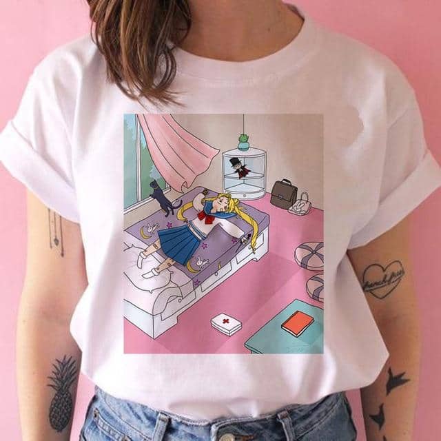 Kpopshop Originals - Funny Sailor Moon Women  Aesthetic 90s T-shirt Tops Tee Short Sleeve - Kpopshop