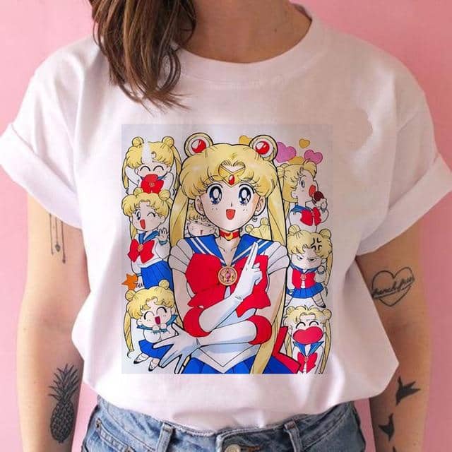 Kpopshop Originals - Funny Sailor Moon Women  Aesthetic 90s T-shirt Tops Tee Short Sleeve - Kpopshop