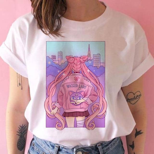 Kpopshop Originals - Funny Sailor Moon Women  Aesthetic 90s T-shirt Tops Tee Short Sleeve - Kpopshop