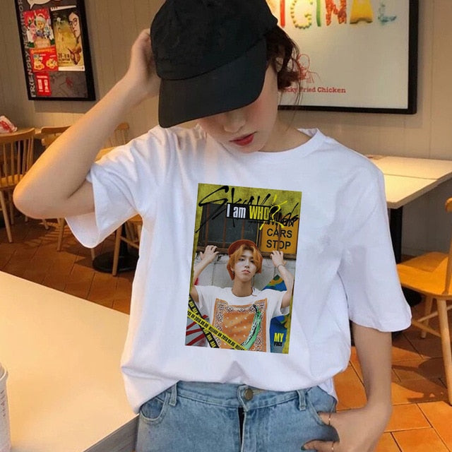 Stray Kids T-Shirt 90s Streetwear Summer T-shirts Stray Kids Women Top Female Hip Hop Clothes O-neck Casual Lady Tees Tops Shirts