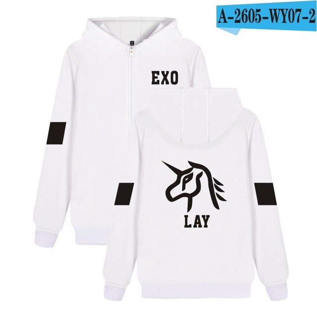 Hip Hop EXO Kpop Autumn Winter Zipper Hoodies Women Men Top Quality Jacket Coat Fashion Hoodie Sweatshirt
