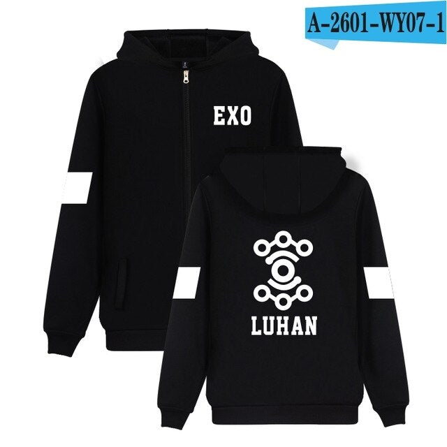 Hip Hop EXO Kpop Autumn Winter Zipper Hoodies Women Men Top Quality Jacket Coat Fashion Hoodie Sweatshirt