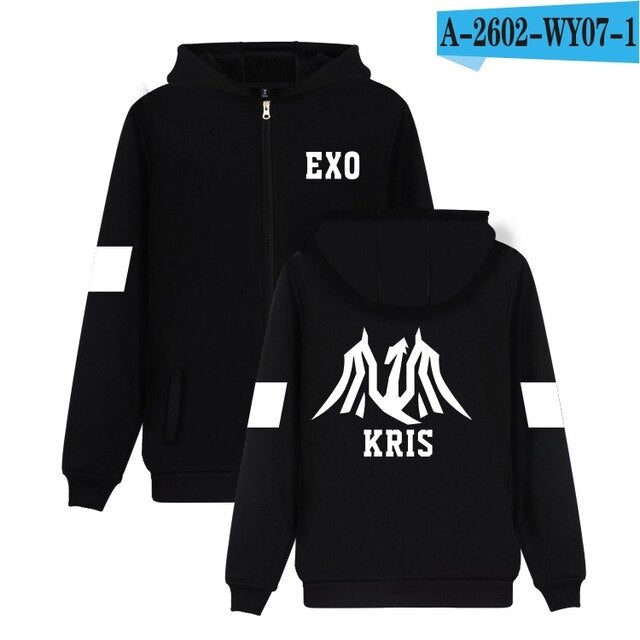Hip Hop EXO Kpop Autumn Winter Zipper Hoodies Women Men Top Quality Jacket Coat Fashion Hoodie Sweatshirt