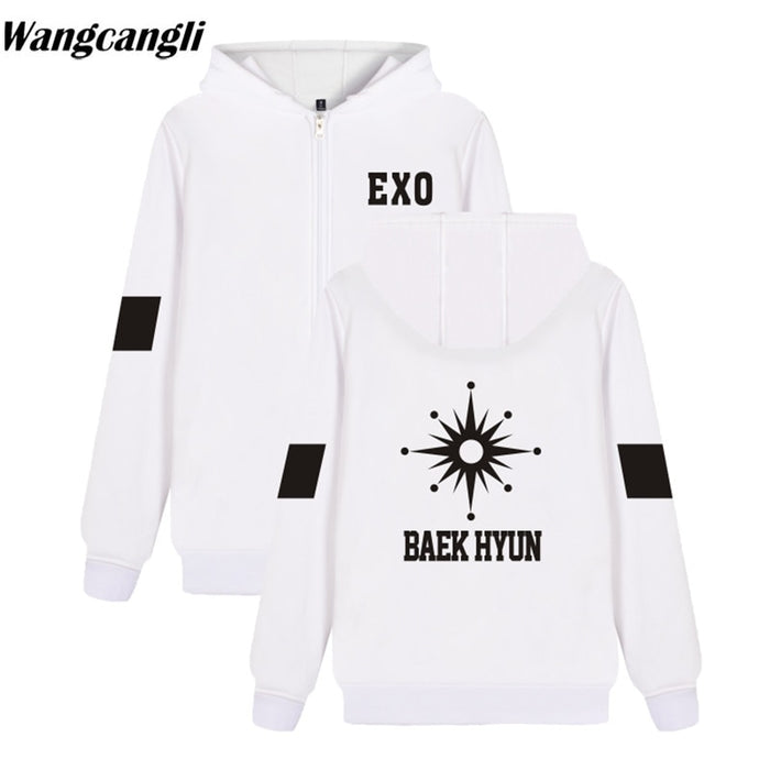 Hip Hop EXO Kpop Autumn Winter Zipper Hoodies Women Men Top Quality Jacket Coat Fashion Hoodie Sweatshirt