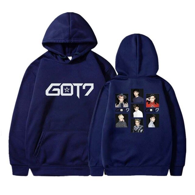 Hip Hop Hoodies Got7 Printing Casual Women Men Black Long Sleeve Oversize Pullover Tracksuit Sweat Coat Autumn Casual Sportswear