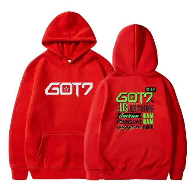 Hip Hop Hoodies Got7 Printing Casual Women Men Black Long Sleeve Oversize Pullover Tracksuit Sweat Coat Autumn Casual Sportswear