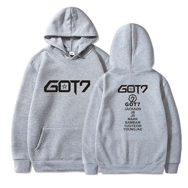 Hip Hop Hoodies Got7 Printing Casual Women Men Black Long Sleeve Oversize Pullover Tracksuit Sweat Coat Autumn Casual Sportswear