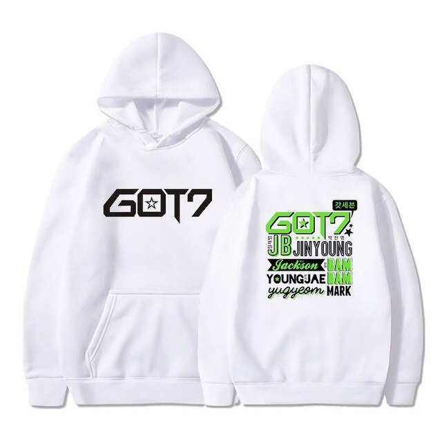 Hip Hop Hoodies Got7 Printing Casual Women Men Black Long Sleeve Oversize Pullover Tracksuit Sweat Coat Autumn Casual Sportswear