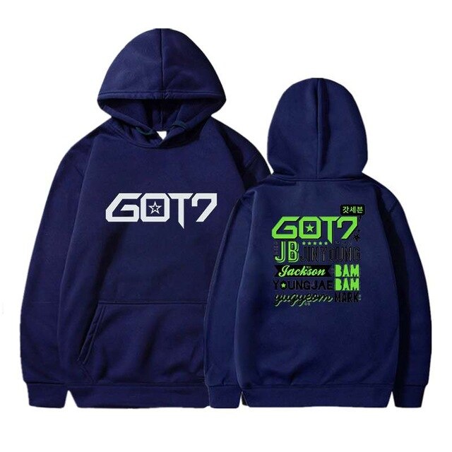 Hip Hop Hoodies Got7 Printing Casual Women Men Black Long Sleeve Oversize Pullover Tracksuit Sweat Coat Autumn Casual Sportswear
