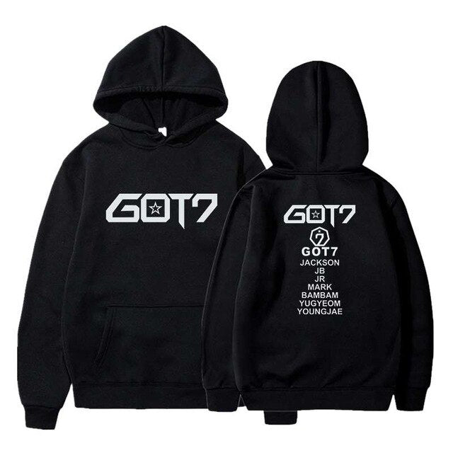 Hip Hop Hoodies Got7 Printing Casual Women Men Black Long Sleeve Oversize Pullover Tracksuit Sweat Coat Autumn Casual Sportswear