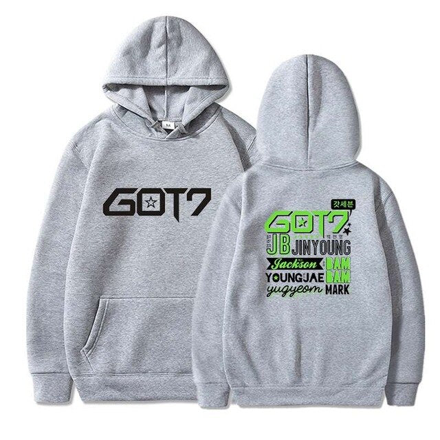 Hip Hop Hoodies Got7 Printing Casual Women Men Black Long Sleeve Oversize Pullover Tracksuit Sweat Coat Autumn Casual Sportswear