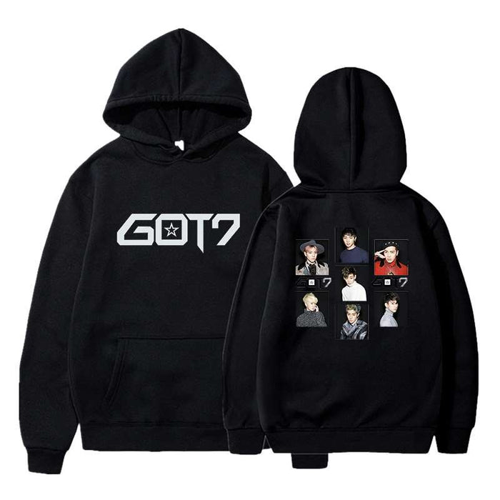 Hip Hop Hoodies Got7 Printing Casual Women Men Black Long Sleeve Oversize Pullover Tracksuit Sweat Coat Autumn Casual Sportswear