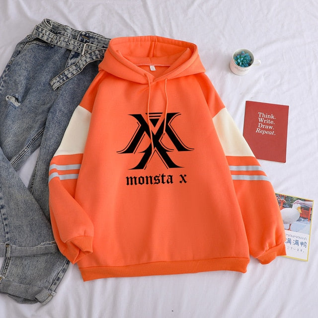 MONSTA X Print Women Hoodies Casual Long Sleeve Hip Hop Winter Fleece Pullover Fashion Sweatshirt