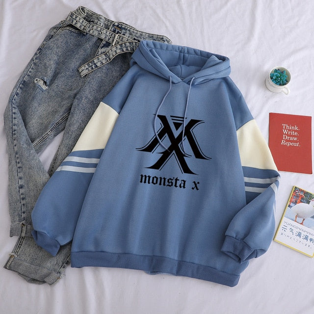 MONSTA X Print Women Hoodies Casual Long Sleeve Hip Hop Winter Fleece Pullover Fashion Sweatshirt