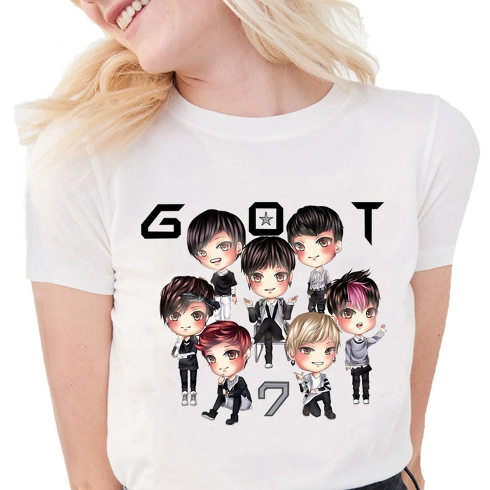 Hot Sale T-shirt GOT7 Kpop JB JR BAMBAM Cute Cartoon T Shirt Women Clothing Casual Tee Tops Female Short Sleeve Summer
