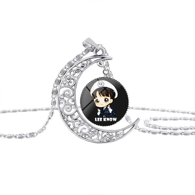 Hot sale Kpop Stray Kids kawaii cartoon Necklace Moon Crystal HD photo pendant cute stray kids kpop necklace Alloy No rust