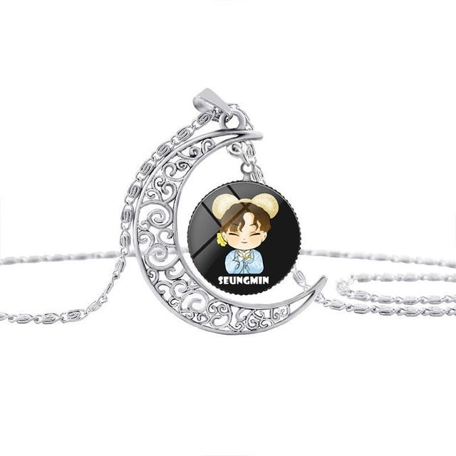Hot sale Kpop Stray Kids kawaii cartoon Necklace Moon Crystal HD photo pendant cute stray kids kpop necklace Alloy No rust