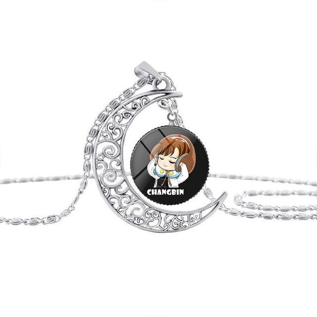 Hot sale Kpop Stray Kids kawaii cartoon Necklace Moon Crystal HD photo pendant cute stray kids kpop necklace Alloy No rust