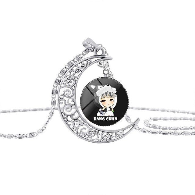 Hot sale Kpop Stray Kids kawaii cartoon Necklace Moon Crystal HD photo pendant cute stray kids kpop necklace Alloy No rust