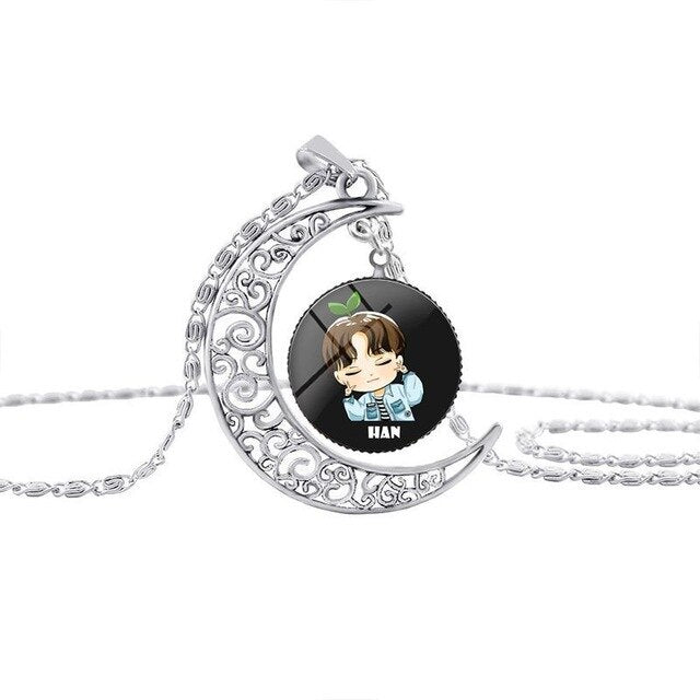 Hot sale Kpop Stray Kids kawaii cartoon Necklace Moon Crystal HD photo pendant cute stray kids kpop necklace Alloy No rust