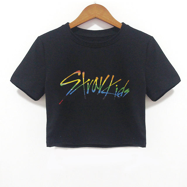 Idol Group Stray Kids Print Tshirt Women Crop Tops Short Sleeve T-shirt K