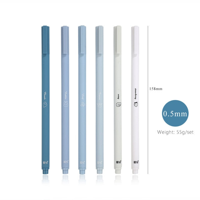 6pcs/set Creative cute Simple small fresh gel pen kawaii Quick drying Cap neutral pen journal supplies