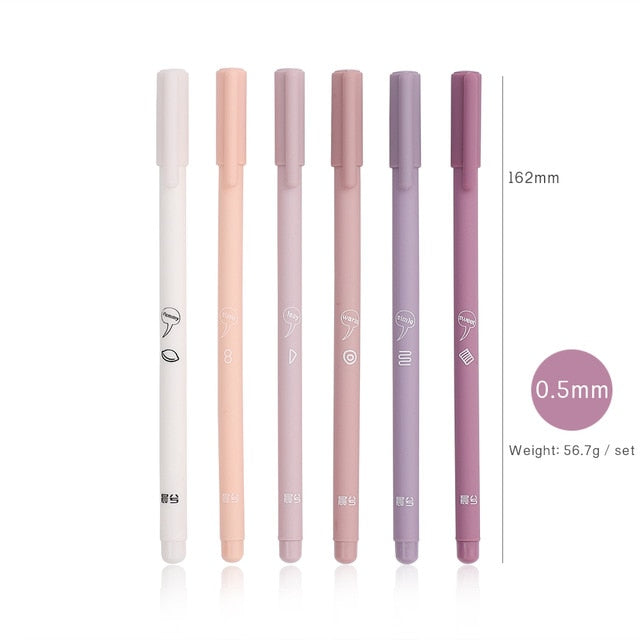 6pcs/set Creative cute Simple small fresh gel pen kawaii Quick drying Cap neutral pen journal supplies