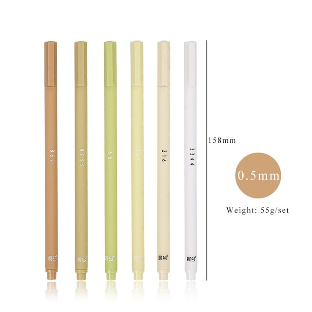 6pcs/set Creative cute Simple small fresh gel pen kawaii Quick drying Cap neutral pen journal supplies