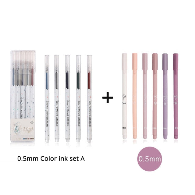 6pcs/set Creative cute Simple small fresh gel pen kawaii Quick drying Cap neutral pen journal supplies