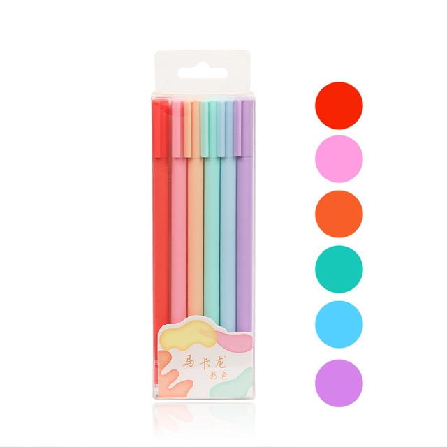 6pcs/set Creative cute Simple small fresh gel pen kawaii Quick drying Cap neutral pen journal supplies