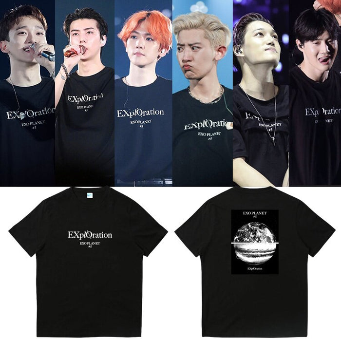 K Pop Kpop EXO PLANET#5 T Shirt Women Short Sleeve Tshirts Female Streetwear Hip Hop T-shirt K-pop EXO PLANET#5 Tshirt