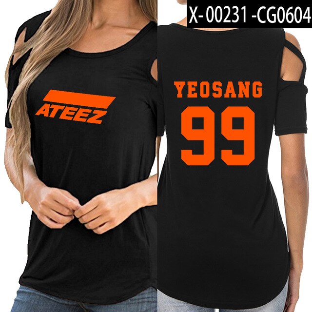 KPOP ATEEZ off shoulder women girl t-shirt women sexy Korean tops - Kpopshop