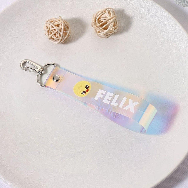 KPOP Boys Group Stray Kids Colorful Laser Name Strip Multi-color Mobile Phone Lanyard Pendant Backpack Zipper Keychain Gift