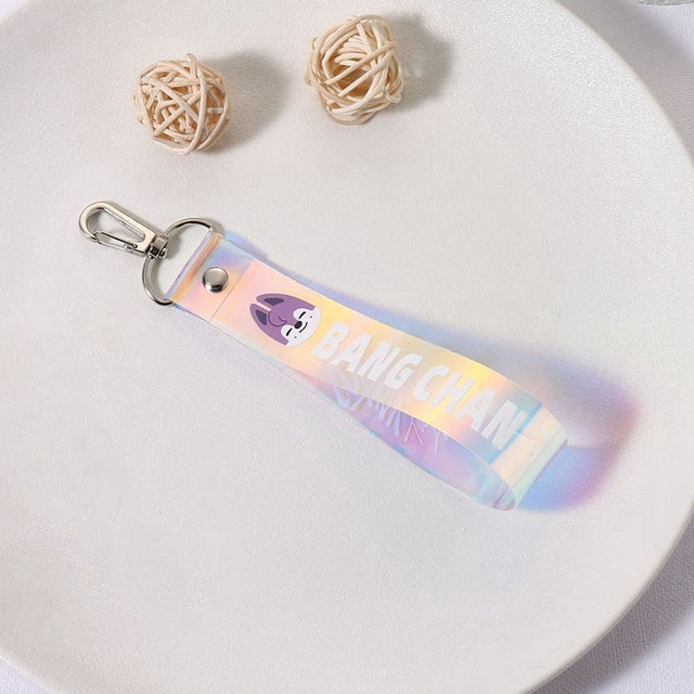 KPOP Boys Group Stray Kids Colorful Laser Name Strip Multi-color Mobile Phone Lanyard Pendant Backpack Zipper Keychain Gift