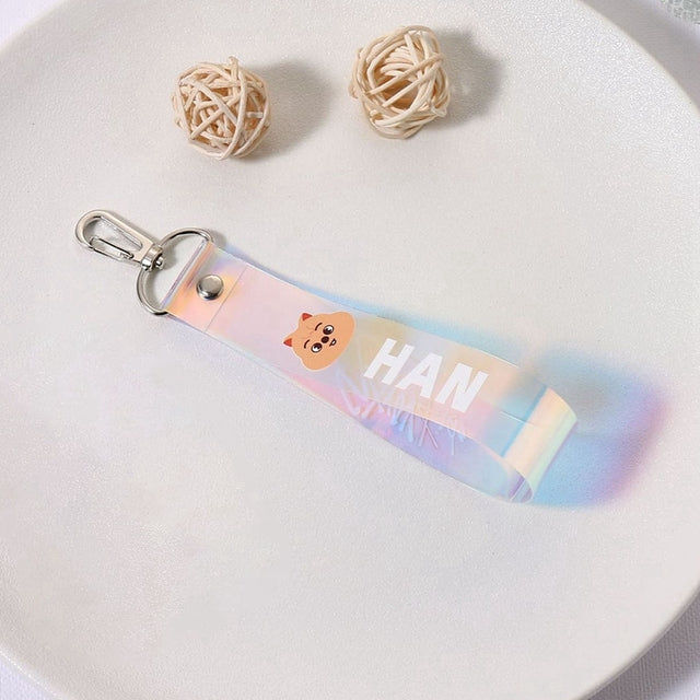KPOP Boys Group Stray Kids Colorful Laser Name Strip Multi-color Mobile Phone Lanyard Pendant Backpack Zipper Keychain Gift
