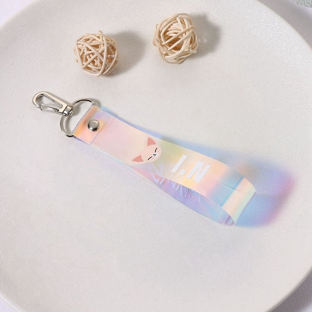 KPOP Boys Group Stray Kids Colorful Laser Name Strip Multi-color Mobile Phone Lanyard Pendant Backpack Zipper Keychain Gift