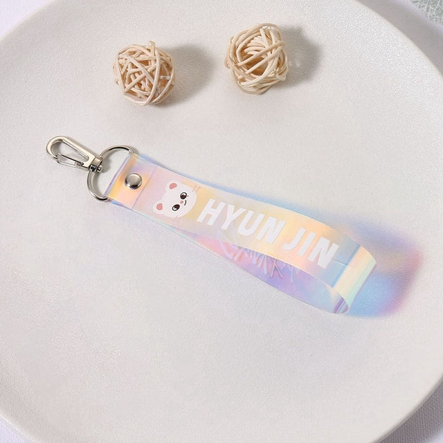 KPOP Boys Group Stray Kids Colorful Laser Name Strip Multi-color Mobile Phone Lanyard Pendant Backpack Zipper Keychain Gift