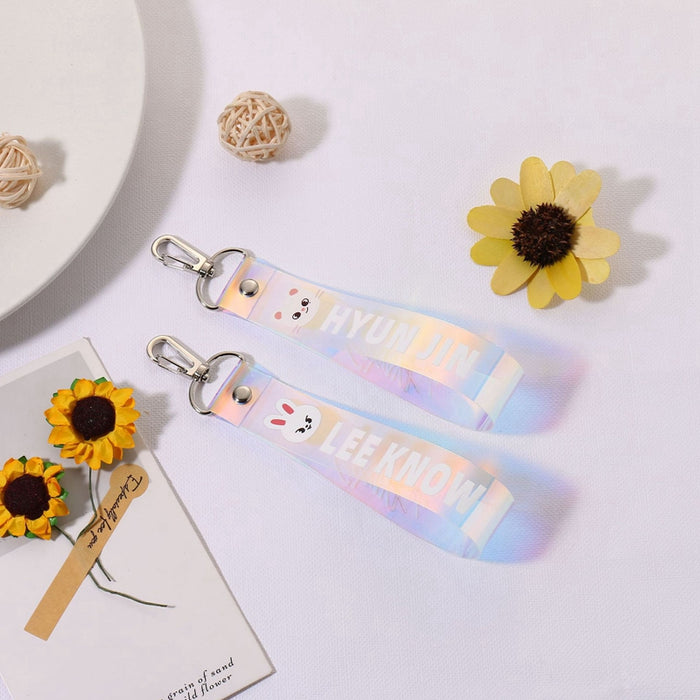 KPOP Boys Group Stray Kids Colorful Laser Name Strip Multi-color Mobile Phone Lanyard Pendant Backpack Zipper Keychain Gift