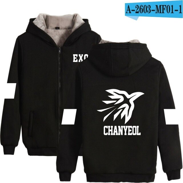 KPOP EXO The Same Style winter hoodie fleece warm Jacket thicken coat long sleeve