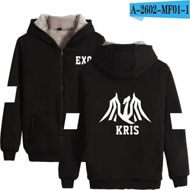 KPOP EXO The Same Style winter hoodie fleece warm Jacket thicken coat long sleeve