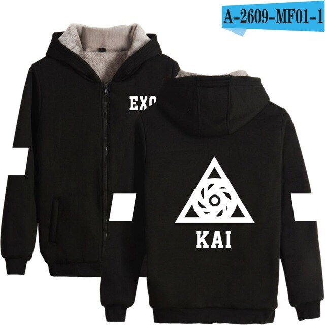 KPOP EXO The Same Style winter hoodie fleece warm Jacket thicken coat long sleeve