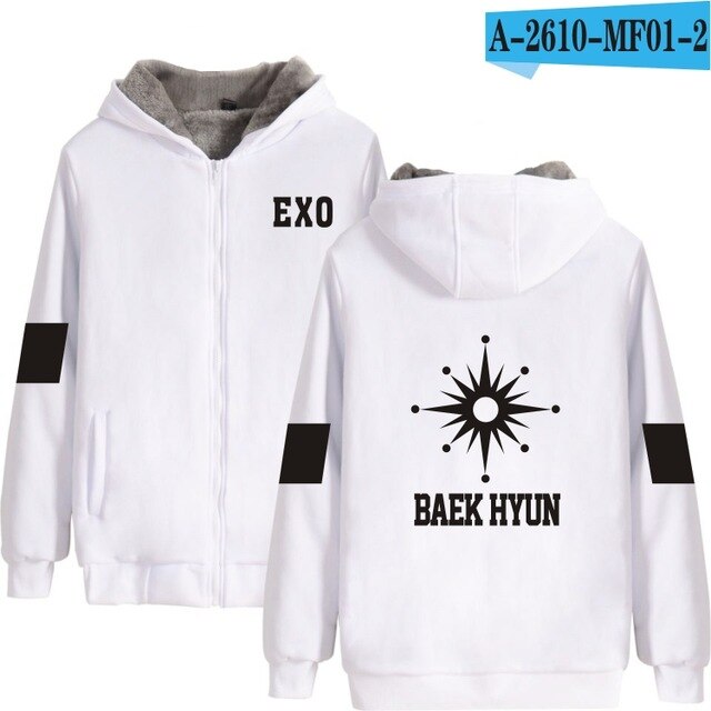 KPOP EXO The Same Style winter hoodie fleece warm Jacket thicken coat long sleeve