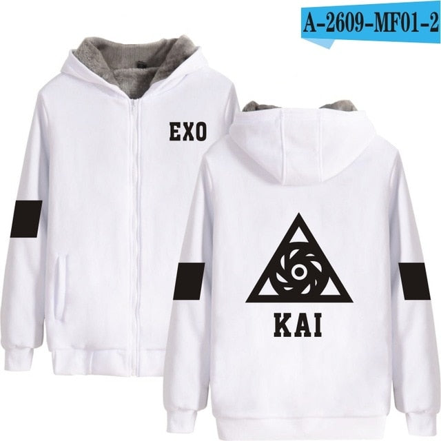 KPOP EXO The Same Style winter hoodie fleece warm Jacket thicken coat long sleeve
