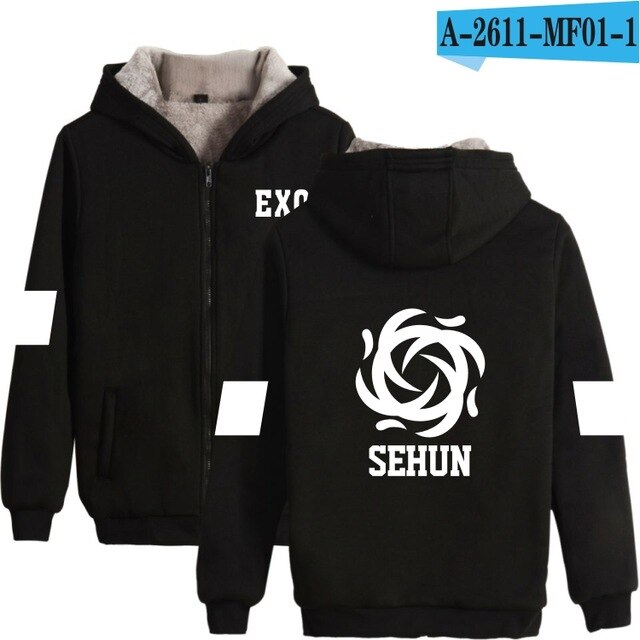 KPOP EXO The Same Style winter hoodie fleece warm Jacket thicken coat long sleeve